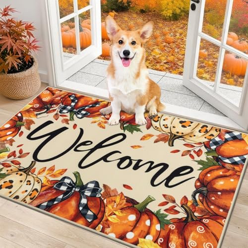 Ileading Fußmatte für den Eingangsbereich, 81,3 x 121,9 cm, Motiv: Hello Pumpkin, waschbar, rutschfest, Willkommens-Matten für Haustür, Herbsternte, Erntedankfest, Eingangsmatte, für drinnen und Ileading Fußmatte für den Eingangsbereich, 81,3 x 121,9 cm, Motiv: Hello Pumpkin, waschbar, rutschfest, Willkommens-Matten für Haustür, Herbsternte, Erntedankfest, Eingangsmatte, für drinnen und von Ileading