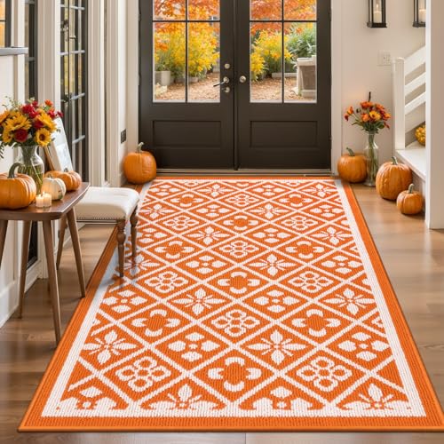 Ileading Fußmatte mit Aufschrift "Welcome Fall", saugfähig, schmutzige Pfoten, flaches Profil, mit rutschfester Gummi-Unterseite, maschinenwaschbar, Boden innen, große Willkommensmatten (Orange) von Ileading