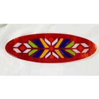 Canoe Schüssel, Handelsdecke Inspiriertes Design, Geschmolzenes Glas 18 "Lang Rot Oval Dekorativ Und Servierplatte Pendleton Westliches Design von IleneJillBarnett