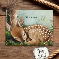 Türschild Schild Schilder Namensschild Kinderzimmer Waldtiere Rehe Reh Rehkitz Elfe Fuchs Wald Märchen Personalisierbar M. Namen Tch44 Tch46 von IlkaParey