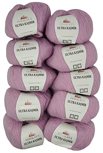 10 x 50 Gramm Himalaya Kashmir Strickgarn einfarbig, 500 Gramm Strickwolle mit 25% Alpaca Wolle, uni (rosa 56802) von Ilkadim Export