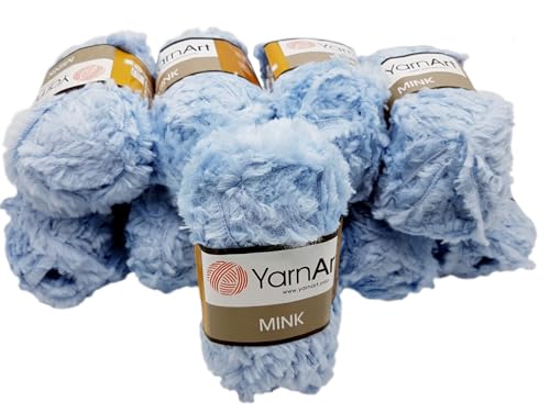 10 x 50 Gramm Ilkadim Export Mink Plüschgarn mit Fransen, 500 Gramm Paket Plüschgarn Fransengarn für Stricken u. Häkeln (hellblau 351) von Ilkadim Export