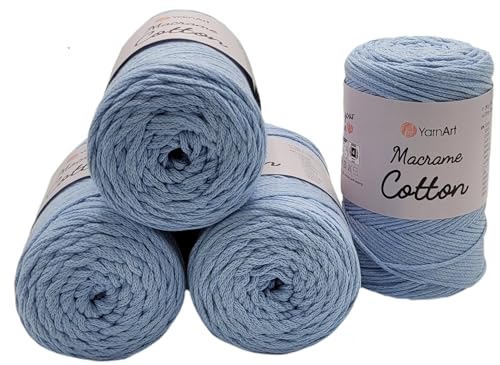 1000 Gramm YarnArt Makramee Cotton-Garn, 4x 250 Gramm, gesamt 1000m Lauflänge, Häkelgarn, Makrame Kordelgarn (blau 760) von Ilkadim Export