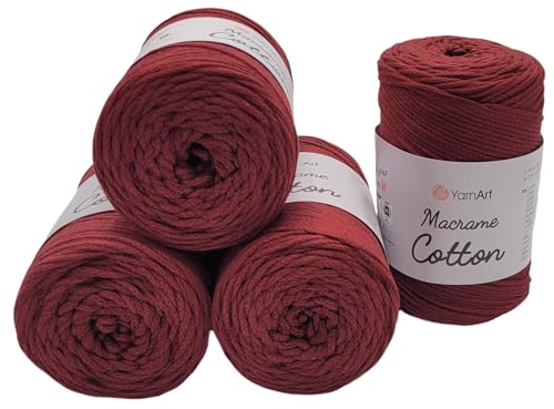 1000 Gramm YarnArt Makramee Cotton-Garn, 4x 250 Gramm, gesamt 1000m Lauflänge, Häkelgarn, Makrame Kordelgarn (bordeaux 781) von Ilkadim Export