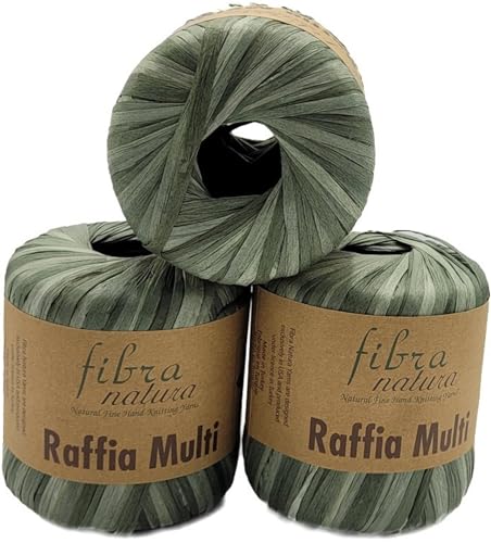 105 Gramm Fibra Natura Raffia Multi Bast-Garn bunt, 100% Viskose/Zellulose, Makramee Kordel Naturgarn mehrfarbig (grün 117-24) von Ilkadim Export