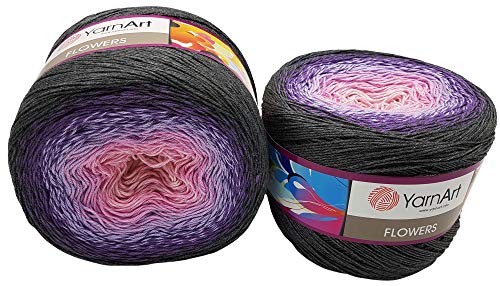 2 x 250g Ilkadim Export Flowers Bobbel Wolle Mehrfarbig, 55% Baumwolle, 500g Bobble Strickwolle mit Farbverlauf (anthrazit flieder rosa 276) von Ilkadim Export