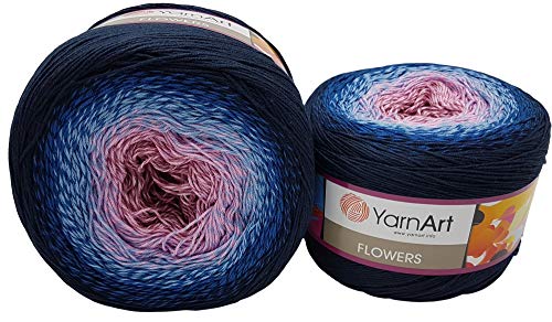 2 x 250g Ilkadim Export Flowers Bobbel Wolle Mehrfarbig, 55% Baumwolle, 500g Bobble Strickwolle mit Farbverlauf (nachtblau blau rosa 273) von Ilkadim Export