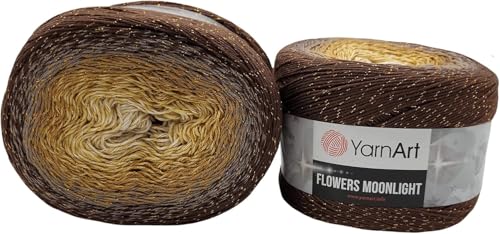 2 x 260 Gramm Ilkadim Export Flowers Moonlight Bobbel Wolle mit Glitzer und Farbverlauf, 53% Baumwolle, 520g Bobble Strickwolle Mehrfarbig (braun ocker creme 3284) von Ilkadim Export