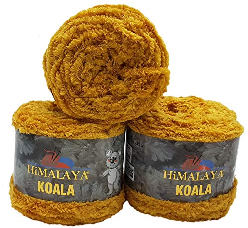 3 x 100 Gramm Ilkadim Export Koala Plüschgarn, Fransengarn, 300 Gramm Strickwolle mit Plüsch, einfarbig (ocker 75705) von Ilkadim Export