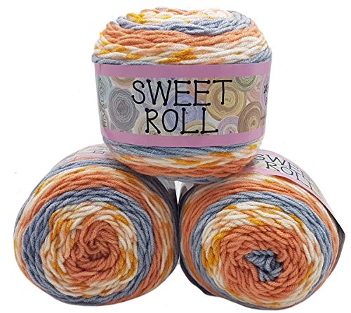 3 x 140 Gramm Strickwolle Himalaya Sweet Roll mit Farbverlauf, 420 Gramm Wolle mehrfarbig, Farbverlaufswolle (apricot blau ua 1047-29) von Ilkadim Export
