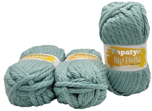 3 x 200 Gramm Papatya Big Twist Strickgarn, 20% Wolle, 600 Gramm Strickwolle extra dick (blaugrau 56540) von Ilkadim Export