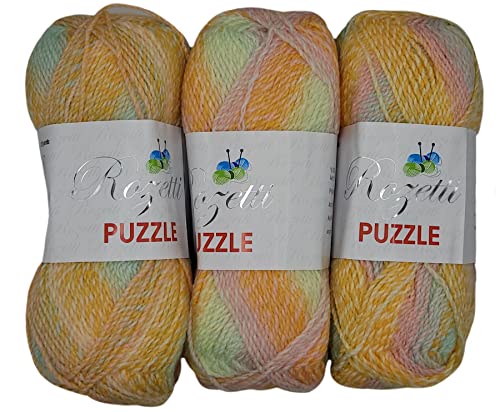 3 x 200 Gramm Rozetti Puzzle Strickgarn, Wolle mehrfarbig, 600 Gramm Strickwolle mit Farbverlauf (orange mint rosa 233-20) von Ilkadim Export