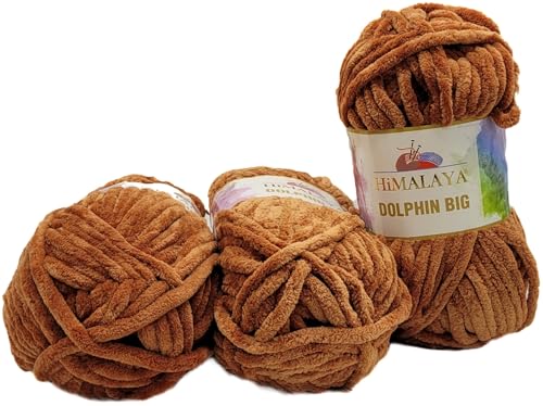 3 x 200 g Dolphin Big Himalaya, Strickgarn extra dick, Babywolle 600 Gramm Babywolle, Strickwolle einfarbig (braun 76748) von Ilkadim Export