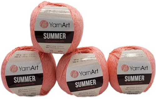 4 x 100 Gramm Summer Strickgarn, 4 x 100 Gramm 70% merzerisierter Baumwolle und 30% Viskose, einfarbig (apricot 10) von Ilkadim Export