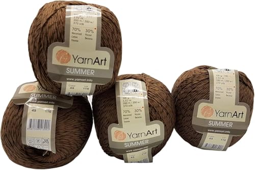 4 x 100 Gramm Summer Strickgarn, 4 x 100 Gramm 70% merzerisierter Baumwolle und 30% Viskose, einfarbig (braun 49) von Ilkadim Export