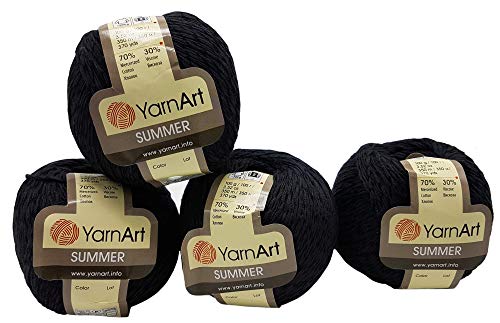 4 x 100 Gramm Summer Strickgarn, 4 x 100 Gramm 70% merzerisierter Baumwolle und 30% Viskose, einfarbig (schwarz 17) von Ilkadim Export