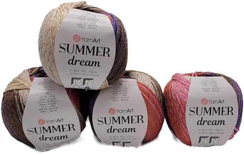 400 Gramm Summer Dream Strickgarn, 4 x 100 Gramm 70% merzerisierter Baumwolle und 30% Viskose, mehrfarbig (braun beige lila ua 4315) von Ilkadim Export