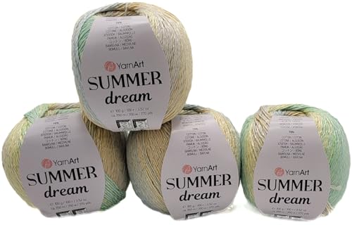 400 Gramm Summer Dream Strickgarn, 4 x 100 Gramm 70% merzerisierter Baumwolle und 30% Viskose, mehrfarbig (mint vanille weiss 4312) von Ilkadim Export