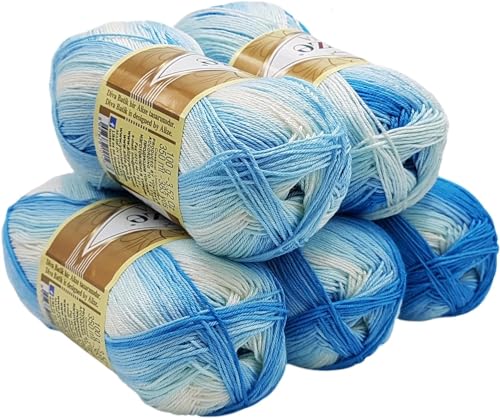 5 x 100 Gramm Alize Diva Batik Strickgarn mehrfarbig mit Farbverlauf, 500 Gramm merzerisierte Strickwolle Microfiber-Acryl (blau weiss 2130) von Ilkadim Export