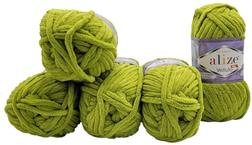 5 x 100 Gramm Alize Velluto Strickwolle, Babywolle, 500 Gramm Strickgarn Super soft Bulky (kiwi 11) von Ilkadim Export