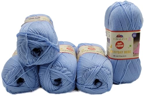 5 x 100 Gramm Everyday Antipilling Bebe Strickgarn einfarbig, 500 Gramm Strickwolle uni mit Anti-Pilling Effekt (blau 70132) von Ilkadim Export