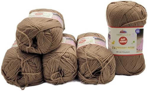 5 x 100 Gramm Everyday Antipilling Bebe Strickgarn einfarbig, 500 Gramm Strickwolle uni mit Anti-Pilling Effekt (braun 70161) von Ilkadim Export