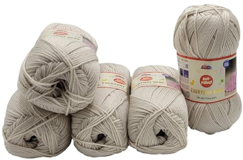 5 x 100 Gramm Everyday Antipilling Bebe Strickgarn einfarbig, 500 Gramm Strickwolle uni mit Anti-Pilling Effekt (sand 70137) von Ilkadim Export