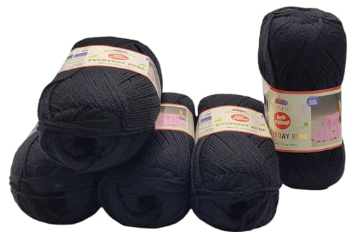 5 x 100 Gramm Everyday Antipilling Bebe Strickgarn einfarbig, 500 Gramm Strickwolle uni mit Anti-Pilling Effekt (schwarz 70122) von Ilkadim Export