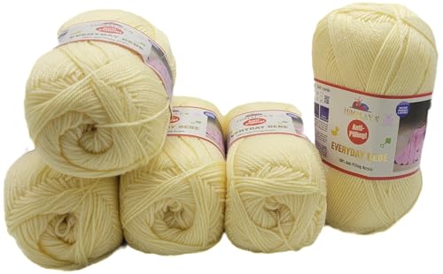 5 x 100 Gramm Everyday Antipilling Bebe Strickgarn einfarbig, 500 Gramm Strickwolle uni mit Anti-Pilling Effekt (vanille 70155) von Ilkadim Export
