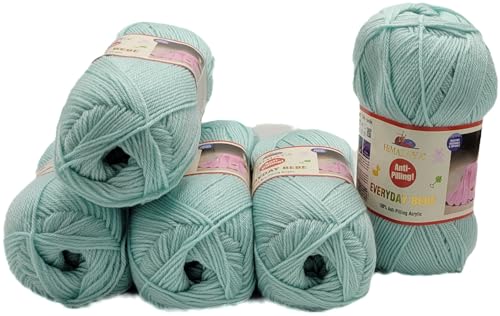 5 x 100 Gramm Everyday Antipilling Bebe Strickgarn einfarbig, 500 Gramm Strickwolle uni mit Anti-Pilling Effekt (wasserblau 70118) von Ilkadim Export