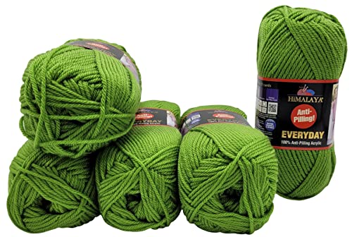 5 x 100 Gramm Everyday Antipilling Wolle einfarbig, 500 Gramm Strickwolle uni mit Anti-Pilling Effekt (70011 grün) von Ilkadim Export