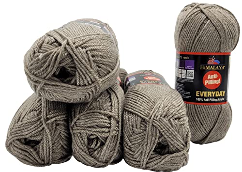 5 x 100 Gramm Everyday Antipilling Wolle einfarbig, 500 Gramm Strickwolle uni mit Anti-Pilling Effekt (70028 taupe) von Ilkadim Export