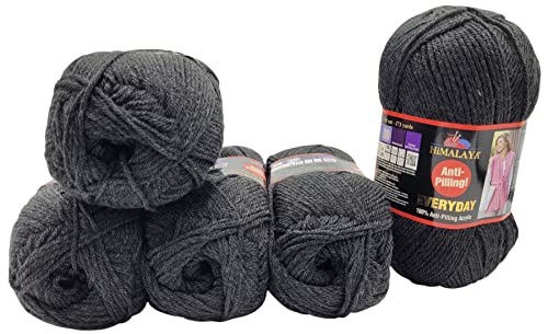 5 x 100 Gramm Everyday Antipilling Wolle einfarbig, 500 Gramm Strickwolle uni mit Anti-Pilling Effekt (70032 anthrazit) von Ilkadim Export