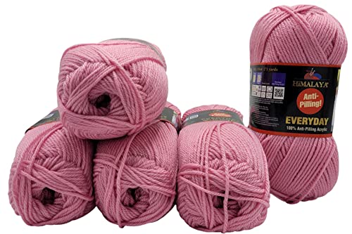 5 x 100 Gramm Everyday Antipilling Wolle einfarbig, 500 Gramm Strickwolle uni mit Anti-Pilling Effekt (70038 rosa) von Ilkadim Export