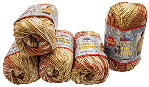 5 x 100 Gramm Everyday Viking Antipilling Wolle mit Farbverlauf, 500 Gramm Strickwolle mit Anti-Pilling Effekt Mehrfarbig, Norwegermuster (braun beige creme 70512) von Ilkadim Export