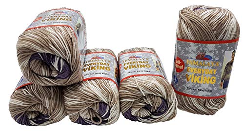 5 x 100 Gramm Everyday Viking Antipilling Wolle mit Farbverlauf, 500 Gramm Strickwolle mit Anti-Pilling Effekt Mehrfarbig, Norwegermuster (lila beige weiss 70508) von Ilkadim Export
