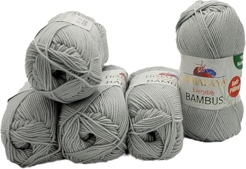 5 x 100 Gramm Himalaya Bambus Strickgarn einfarbig, Bambusgarn uni, 500 Gramm Strickwolle mit 20% Bamboo (Grau 236-40) von Ilkadim Export
