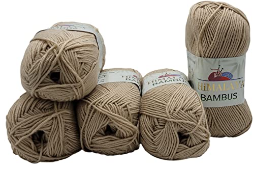 5 x 100 Gramm Himalaya Bambus Strickgarn einfarbig, Bambusgarn uni, 500 Gramm Strickwolle mit 20% Bamboo (beige 236-32) von Ilkadim Export