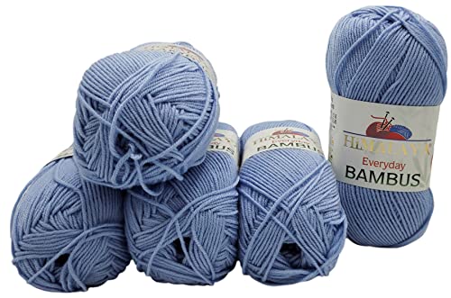 5 x 100 Gramm Himalaya Bambus Strickgarn einfarbig, Bambusgarn uni, 500 Gramm Strickwolle mit 20% Bamboo (blau 236-21) von Ilkadim Export