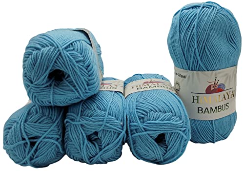 5 x 100 Gramm Himalaya Bambus Strickgarn einfarbig, Bambusgarn uni, 500 Gramm Strickwolle mit 20% Bamboo (blau 236-24) von Ilkadim Export