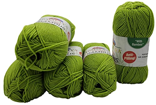 5 x 100 Gramm Himalaya Bambus Strickgarn einfarbig, Bambusgarn uni, 500 Gramm Strickwolle mit 20% Bamboo (grün 236-26) von Ilkadim Export