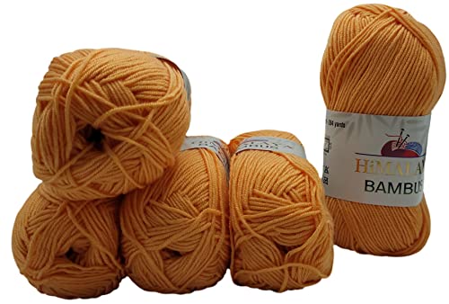 5 x 100 Gramm Himalaya Bambus Strickgarn einfarbig, Bambusgarn uni, 500 Gramm Strickwolle mit 20% Bamboo (orange 236-06) von Ilkadim Export