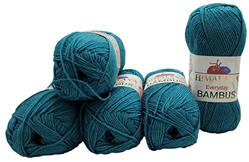 5 x 100 Gramm Himalaya Bambus Strickgarn einfarbig, Bambusgarn uni, 500 Gramm Strickwolle mit 20% Bamboo (petrol 236-30) von Ilkadim Export