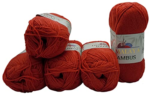 5 x 100 Gramm Himalaya Bambus Strickgarn einfarbig, Bambusgarn uni, 500 Gramm Strickwolle mit 20% Bamboo (rot 236-15) von Ilkadim Export