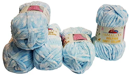 5 x 100 Gramm Himalaya Dolphin Baby Colors Strickwolle Babywolle Mehrfarbig, 500 Gramm Strickgarn super Bulky (blau weiss 80425) von Ilkadim Export