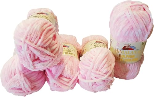 5 x 100 Gramm Himalaya Dolphin Baby Colors Strickwolle Babywolle Mehrfarbig, 500 Gramm Strickgarn super Bulky (rosa weiss 80424) von Ilkadim Export