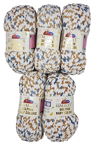 5 x 100 Gramm Himalaya Dolphin Baby Colors Strickwolle Babywolle Mehrfarbig, 500 Gramm Strickgarn super Bulky (weiss beige grau 80416) von Ilkadim Export