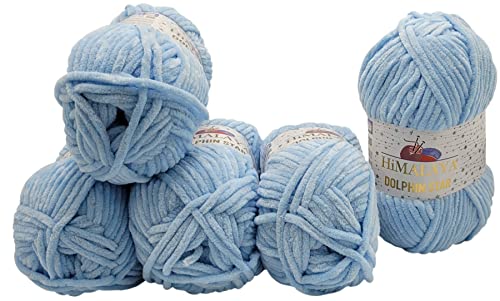 5 x 100 Gramm Himalaya Dolphin Star Strickwolle, Babywolle mit Glitzer, 500 Gramm Wolle Super Bulky (hellblau 92106) von Ilkadim Export