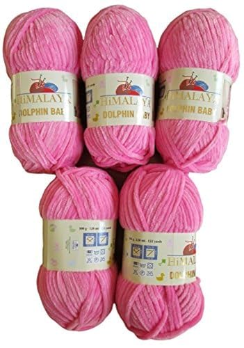 5 x 100 Gramm Himalaya Dolphin Strickwolle, Babywolle einfarbig, 500 Gramm Wolle Strickgarn Super Bulky (rosa 80309) von Ilkadim Export