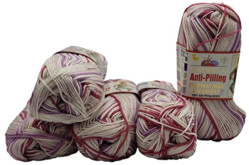 5 x 100 Gramm Himalaya Everyday Bebe Lux Colors antipilling, Wolle mehrfarbig, 500 Gramm Strickwolle mit Farbverlauf (bordeaux lila weiss 71419) von Ilkadim Export